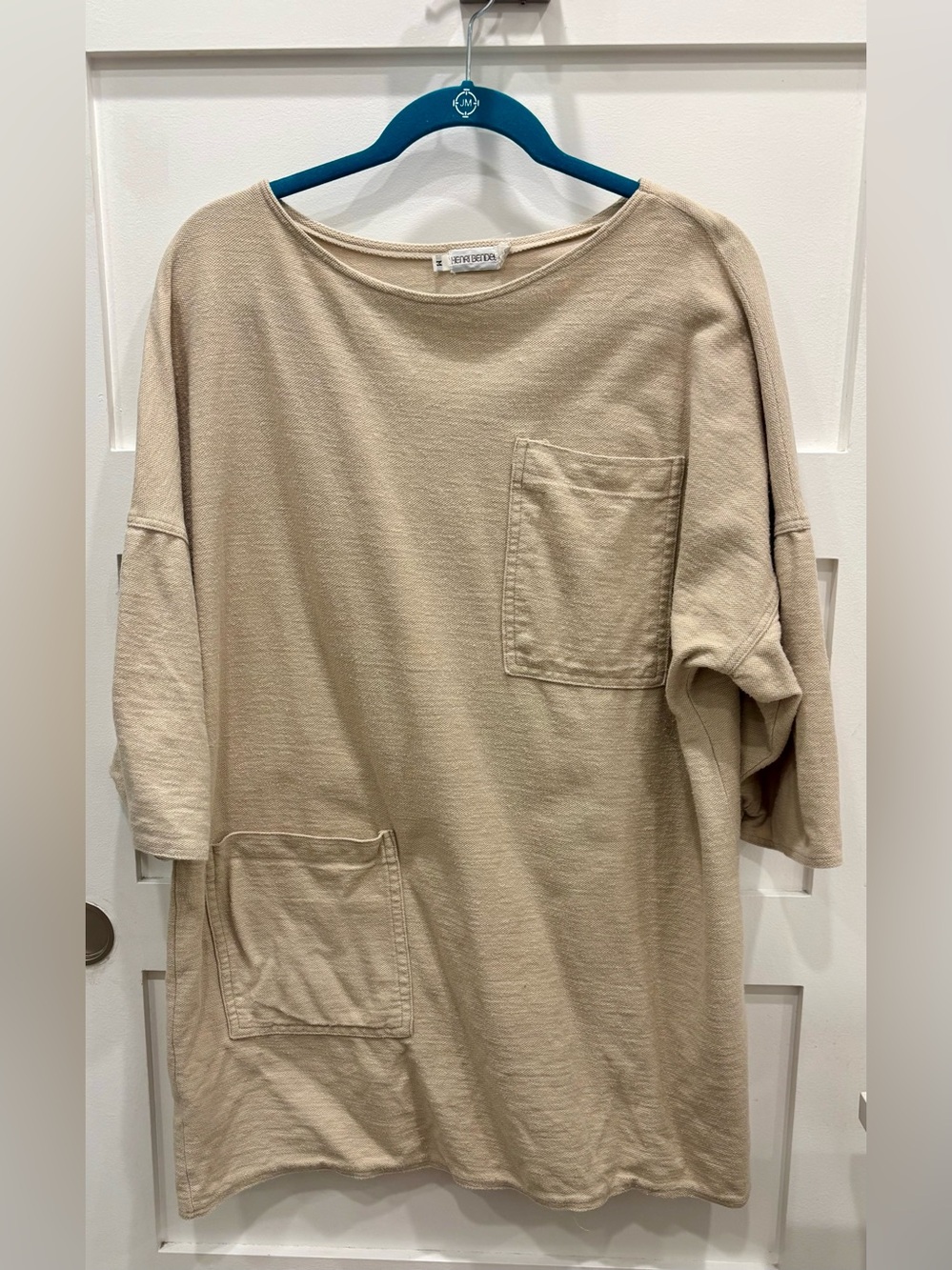 henri bendel Vintage Beige Textured Cotton Fabric Oversized Tunic w/ Pockets